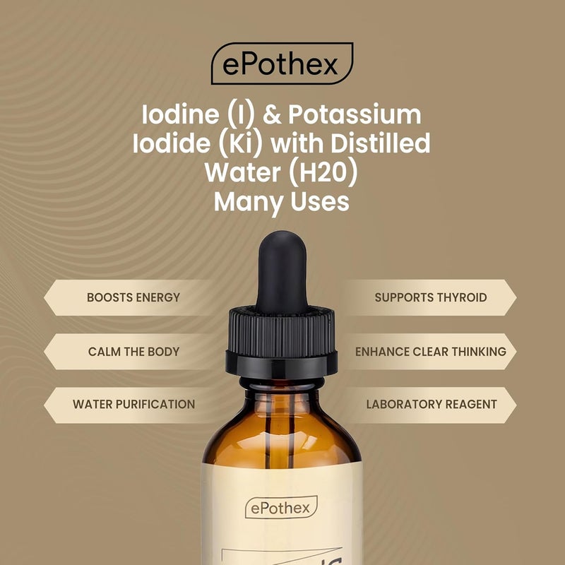 EPOTHEX Lugol's Solution 2% 2oz Glass Dropper Bottle. Contains Potassium Iodide and Iodine, 60ml - Image 2
